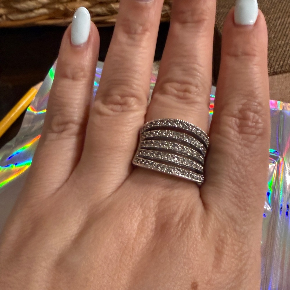 Premier Designs Silver and Black Striped Ring